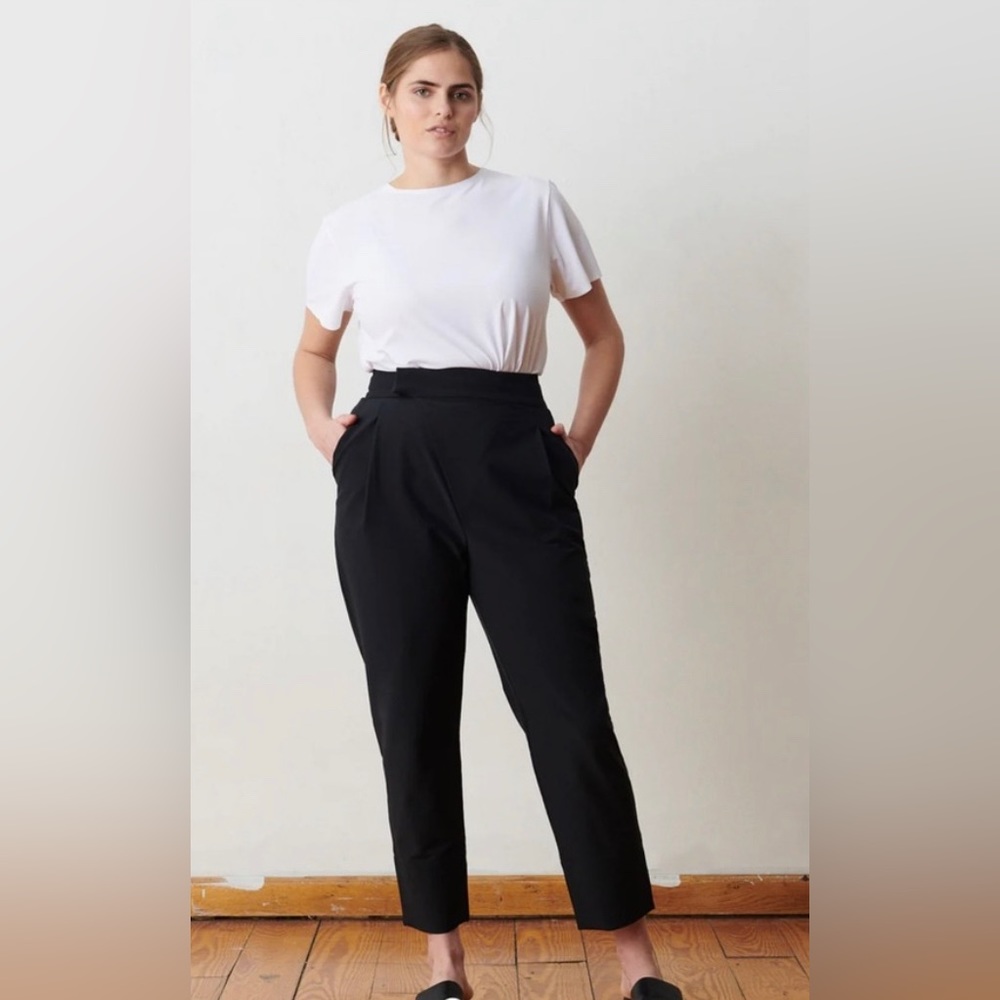 Aday Portfolio Tailored Crossover Straight Leg Work Pant Trousers Black XS